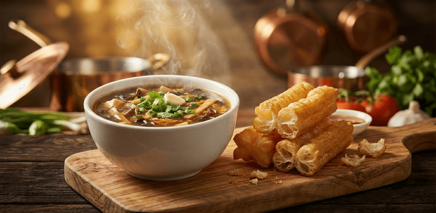 Hot & Sour Soup (8oz) with Chinese Doughnuts